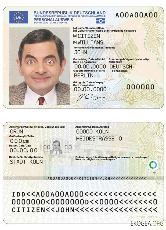 Modèle d'identification d'Allemagne au format PSD, entièrement modifiable, avec toutes les polices (2021 – présent)